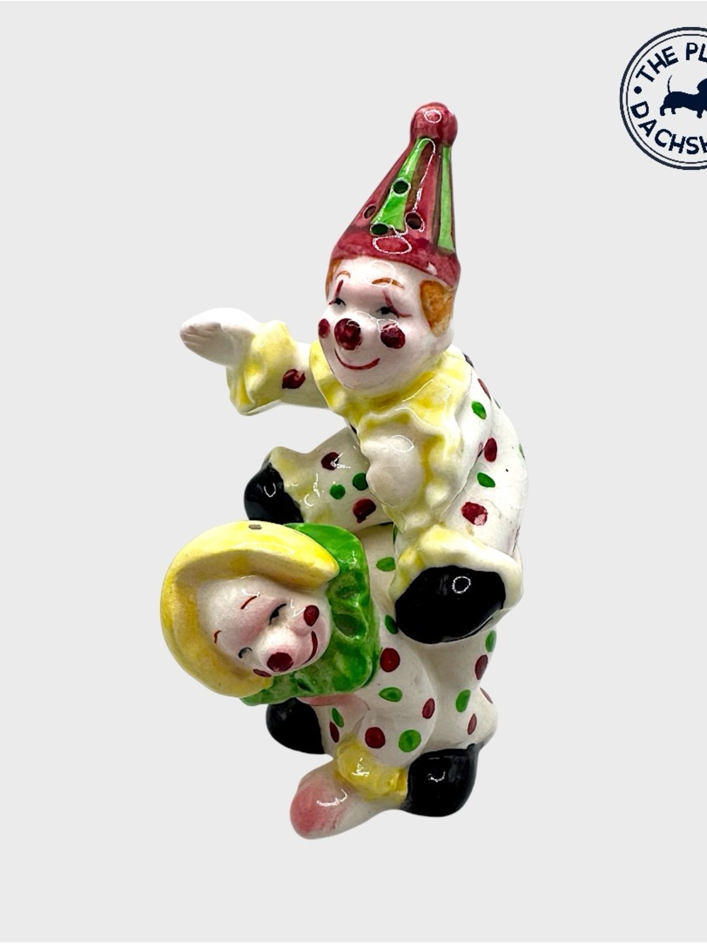 Vintage Polka Dot Clowns Playing Piggyback Shakers